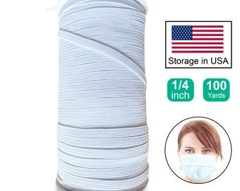 100 Yards Length 1/4 Inch Braided Elastic Band White String Cord Heavy Stretch High Elasticity Knit Elastic Band for Sewing Craft DIY