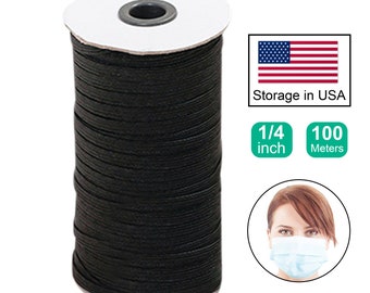 109 yards 1/4 Inch Braided Elastic Band Black Elastic String Cord Heavy Stretch High Elasticity Knit Elastic Band for Sewing Craft DIY