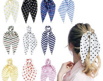 Hair Scarf Scrunchies Chiffon Scrunchie Hair Bands Ponytail Holder Scrunchy Ties 2 in 1 Vintage Accessories for Women Girls