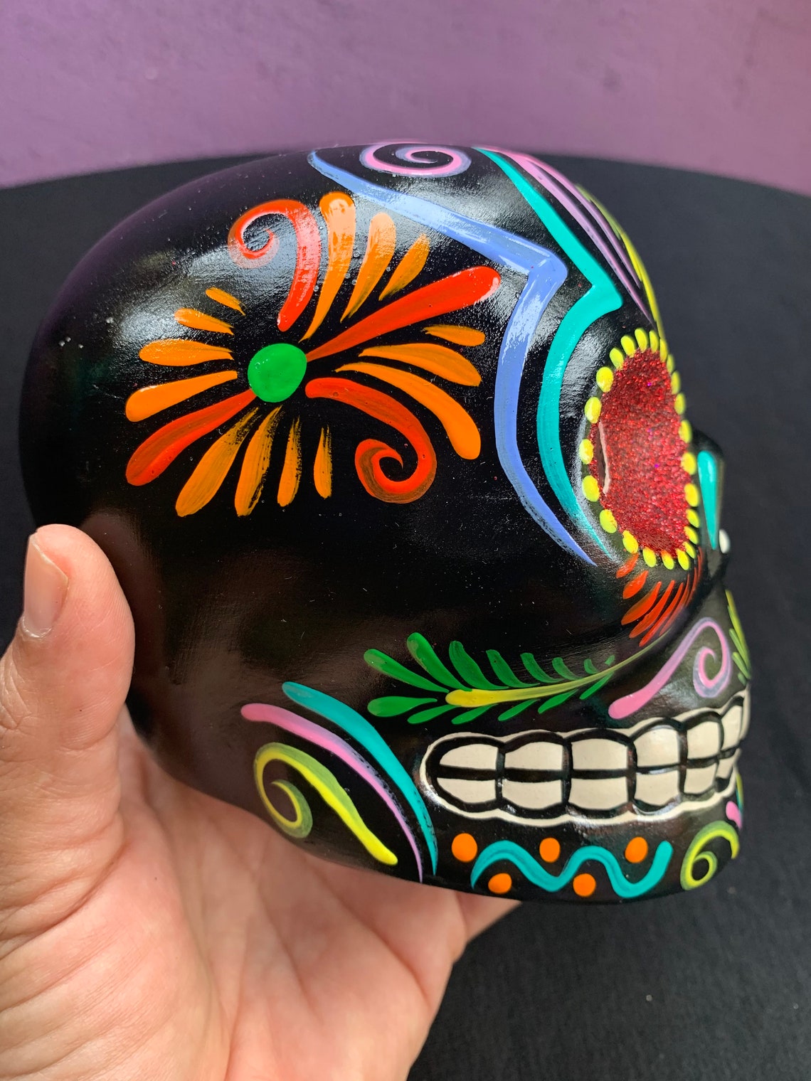 Ceramic Sugar Skull Dia de los muertos calavera Hand painted | Etsy