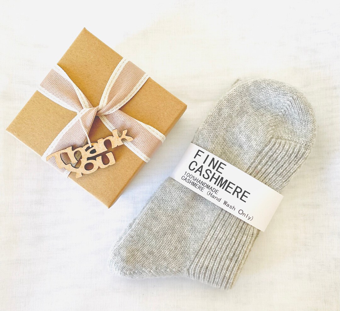 Cashmere Bed Socks Gift Box Grey Wool Socks Thank You Gift Etsy UK