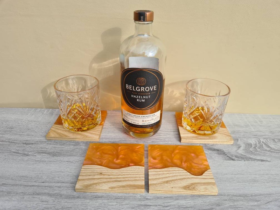 Wood Resin Coasters, Solid Hardwood Coaster Set of 4 Etsy