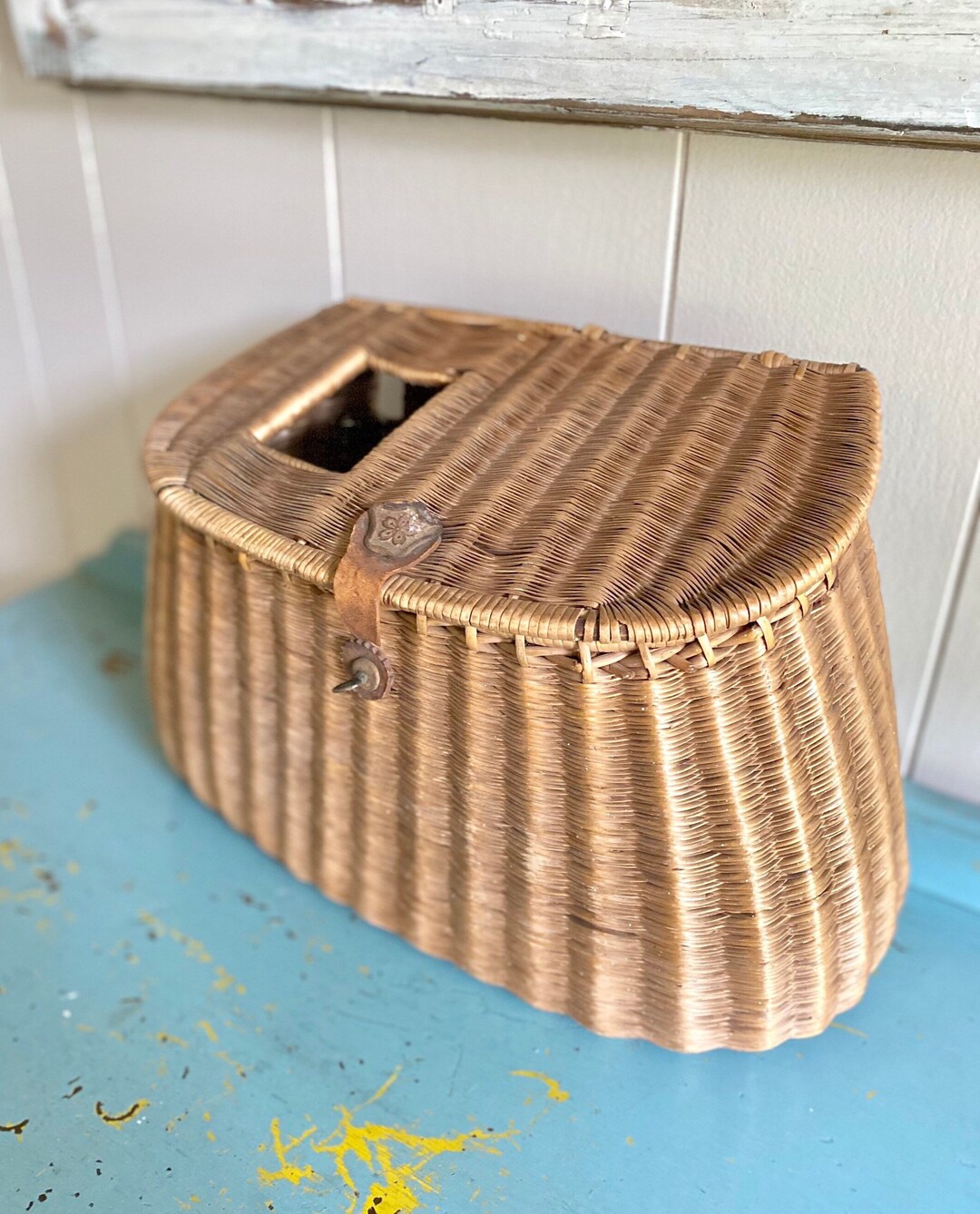 Antique Fishing Creel Basket Etsy