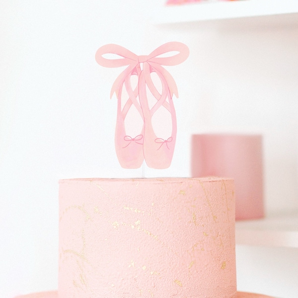 On Pointe Ballerina Cake Topper | Party Decor for Children Ballet Birthday | Pink Ballerina Slippers | Dance Tea Party Theme | 1 Cake Topper