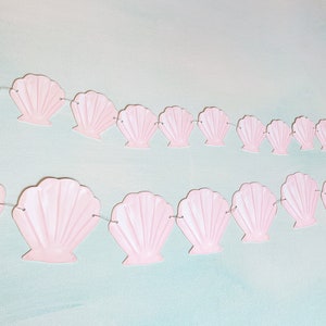 Sea Shell Garland | Party Banner for Whimsical Mermaid Birthday | Light Pink Under the Sea, Ocean Party Theme | 1 Pre-Strung Garland