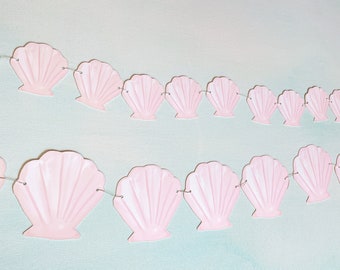 Sea Shell Garland | Party Banner for Whimsical Mermaid Birthday | Light Pink Under the Sea, Ocean Party Theme | 1 Pre-Strung Garland