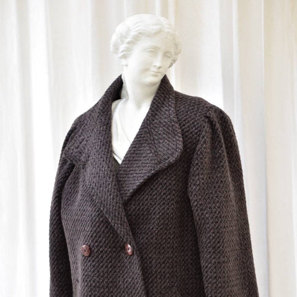 Manteau vintage luxueux en alpaga. Manteau de laine couleur marron double poitrine gabardine mi-minimaliste classique des années 80 oversize manteau chaud