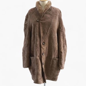 Vintage Suede Shearling Coat | Real leather sheepskin lambskin sherpa coat shearling oversized bomber jacket XXL real lambskin coat gift
