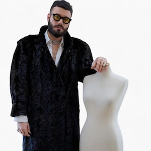 Unisex Black Natural Fur Coat, Full Length Vintage Fur Jacket, Long Teddy Bear Boho Coat, Luxury Gift for Wife. Fur cape stroller, Gift
