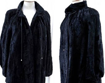 Vintage Black Fur Coat. Women 60s Long Fur Coat, Astrakhan Fur Jacket, Oversized Winter Coat. Vintage Clothing Gift for Woman Large Size Fur