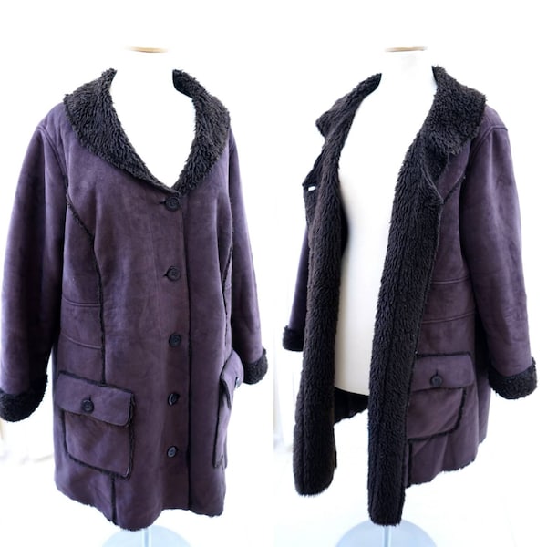 Sustainable Sheepskin Coat women 90's brown sherpa faux suede coat light purple winter overcoat afghan coat penny lane coat women size XL