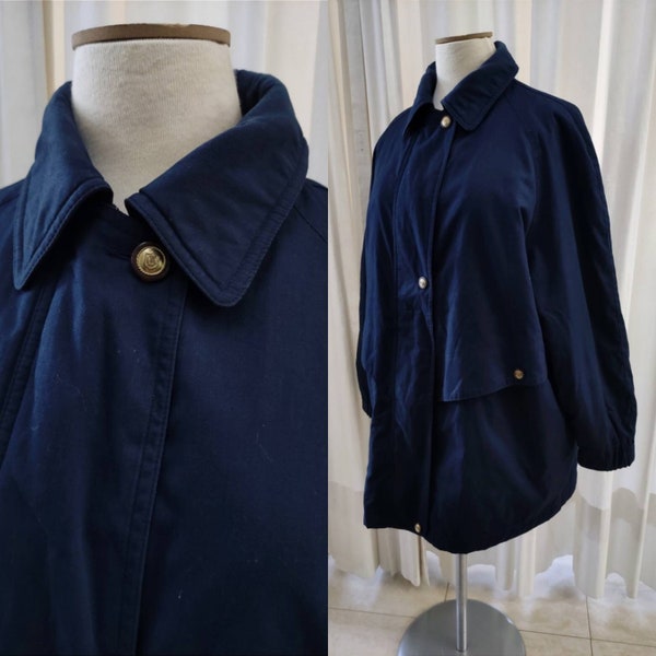 Parka matelassée bleu marine, coupe-vent long d'hiver, veste matelassée bleu marine foncé pour femme, parka coupe-vent vintage imperméable, manteau de pluie à boutons dorés