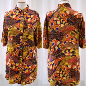 Vintage Firenze Psychedelic Pop Art Oxfords Large Multicolour Shirt Printed Ombre Crazy Pattern Abstract Baroque Button down Size L