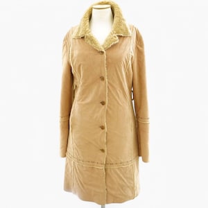 Vintage Boho Shearling Faux Fur Sherpa Coat Eco Friendly Hipster Fleece Long Sleeve Coat Vegan Insulation Collar Winter Coat Beige Jacket