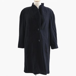 Japanese black cashmere wool trench coat, Vintage women&#39;s wool coat, Warm lined winter overcoat, Oversized 3/4 sleeves coat size XL gift