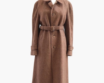 Brown wool belted trench coat, Vintage long coat women, Warm lined winter overcoat, Single-breasted raglan coat womens clothing Gift idea