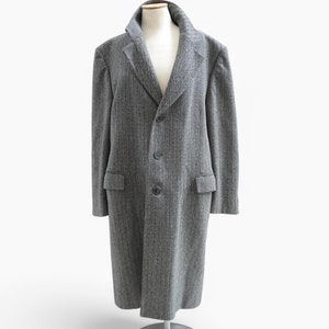 Vintage Wool Herringbone Long Coat. 70s Gray Long Tweed Checked Coat. 80s Wool Preppy Winter Button Closure Minimalist Coat XXL Gift for him