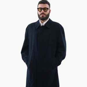 Loro Piana navy long cashmere coat men, Canali raglan wool trench coat, Warm lined winter overcoat XL size, Vintage clothing, Gift idea
