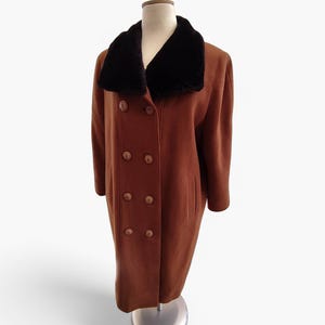 Vintage brown wool coat, Women&#39;s Long coat. Faux Fur Coat, Warm lined winter overcoat, Oversized double breasted coat. Vintage clothing gift