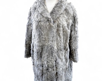 Women's Gray Astrakhan Jacket. Swakara Karakul Fur Coat. Vintage Curly Lamb Fur Overcoat. Natural Fur Persian Lamb Coat Christmas Gift