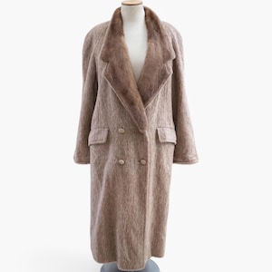 Vintage beige pure lama wool trench coat, Long lama coat women.  Fur stroller, Warm lined winter overcoat, Oversized double breasted coat.