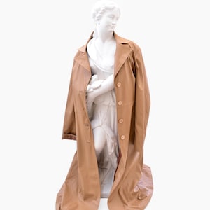 Vintage Beige-Camel Faux Leather Woman Coat. Maxi-length Vegan Leather Jacket. Full-Belted. Vintage Women Outerwear.Classy,Chic Leather Coat