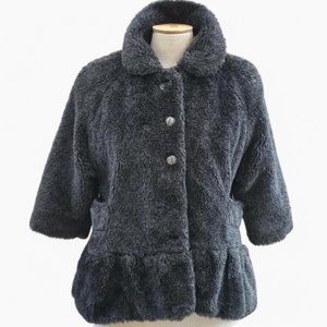 Gray faux fur coat, 1940s 1950s swing fur overcoat. Women&#39;s short fur coat, Vintage eco fur coat, minimalist outerwear winter overcoat, gift