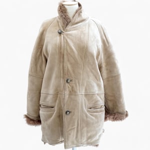 Vintage suede leather fur coat - Real leather sheepskin lambskin sherpa coat shearling lamb leather coat, bomber jacket,  genuine fur coat