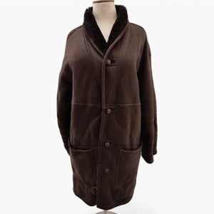 80&#39;s Vintage shearling coat Real leather sheepskin lambskin sherpa coat shearling lamb leather coat, bomber jacket,  genuine fur coat,