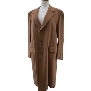 Abrigo de lana de cachemir Eredi Chiarini, abrigo largo vintage color camel, abrigo de invierno entallado de botonadura sencilla con 3 botones, talla XL, ropa minimalista.