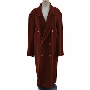 Orange-Brown maxi wool trench coat, 90s men long coat, Warm lined winter overcoat, Double-breasted oversized coat vintage clothing gift idea