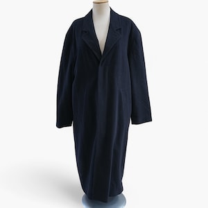 Vintage 90&#39;s navy cashmere and wool coat, Men&#39;s wool trench coat, Warm lined winter overcoat size XL, Vintage clothing Cashmere Coat for Men
