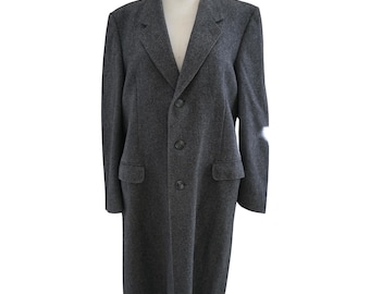 80s Vintage Tweed Coat Men, Vintage Herringbone Coat, Vintage Wool