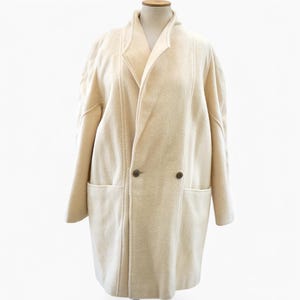 Vintage white elegant wool coat long, Women&#39;s wool trench coat, Double breasted warm lined winter overcoat XL size, Vintage clothing Gift