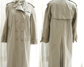 Khaki Trenchcoat, langer Vintage Trenchcoat mit Gürtel, Vintage Mantel, Trenchcoat für Männer, langer Mantel y2k Geschenk für sie