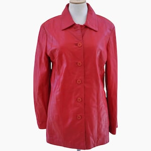 Leonardo Da Vinci Lux Vintage Red Leather Coat Mid Length Womens Red Leather Jacket Italian Large Size Genuine Vintage Leather Red Blazer L