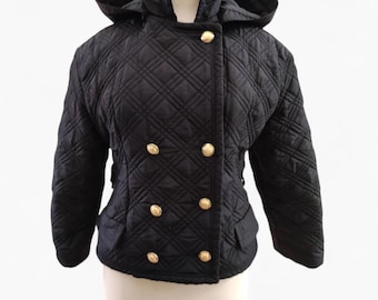 Vintage Gianni Versace Black Black Quilted Jacket – Quilted Medusa Coat with Gold Buttons, Designer Winter Jacket, 90s Luxury Streetwear