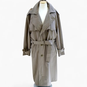 Vintage Long Belted Trench Coat. Women&#39;s Khaki Spring Coat. Minimalist 80&#39;s Beige Trench Coat with Removable Lining. Y2k Streetwear Clothing