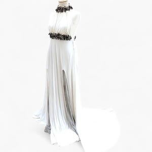 White Greek Goddess Dress | Boho Maxi Dress | Open Back Halter Gown | Wedding Guest Bridal Cover Slinky Summer Dress, Y2K Beach Formal Dress
