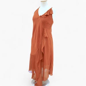 Sandro Ferrone Rust Chiffon Dress, Asymmetric Layers, Flowy Long Maxi, Elegant Evening Gown, Ruffled Hem, Vintage Clothing, Y2k, Minimalist