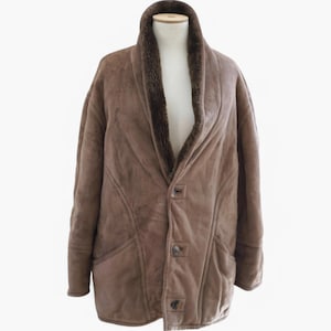 Brown Vintage Shearling Coat - Real leather sheepskin lambskin sherpa coat shearling lamb leather coat, bomber jacket,  genuine fur coat