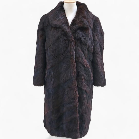 80's Real Rabbit Fur Coat. Women Brown Full Length Coat, Vintage
