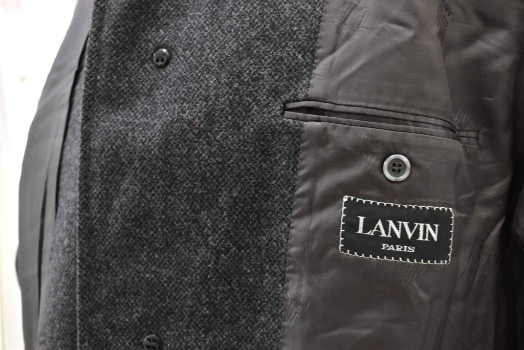 ヘリンボーン【美品】old LANVIN　ダッフルコート　ネイビー　L-XL Vintage Lanvin Herringbone Trench Coat, Long Raglan Coat Men