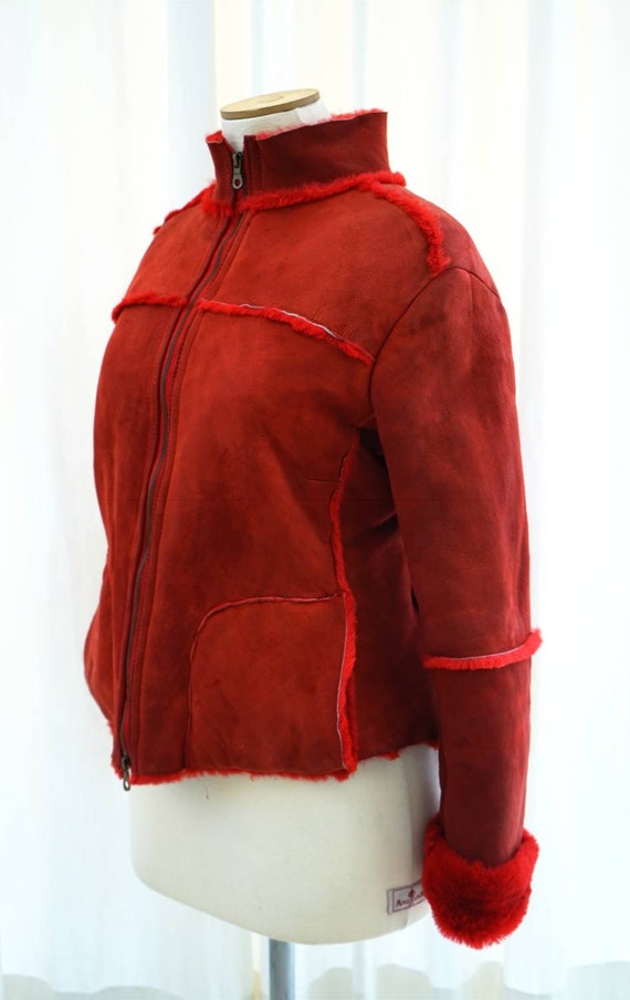 GALLOTTI Red Shearling Jacket. Real Sheepskin Coa… - image 4