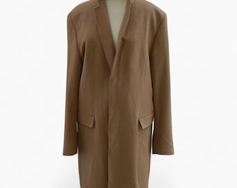 Hugo Boss Vintage Camel Einreihiger Kaschmirmantel aus 100% Kaschmir, reine Colombo Kaschmirjacke. Beiger Minimalistischer Wintermantel XL, Geschenk