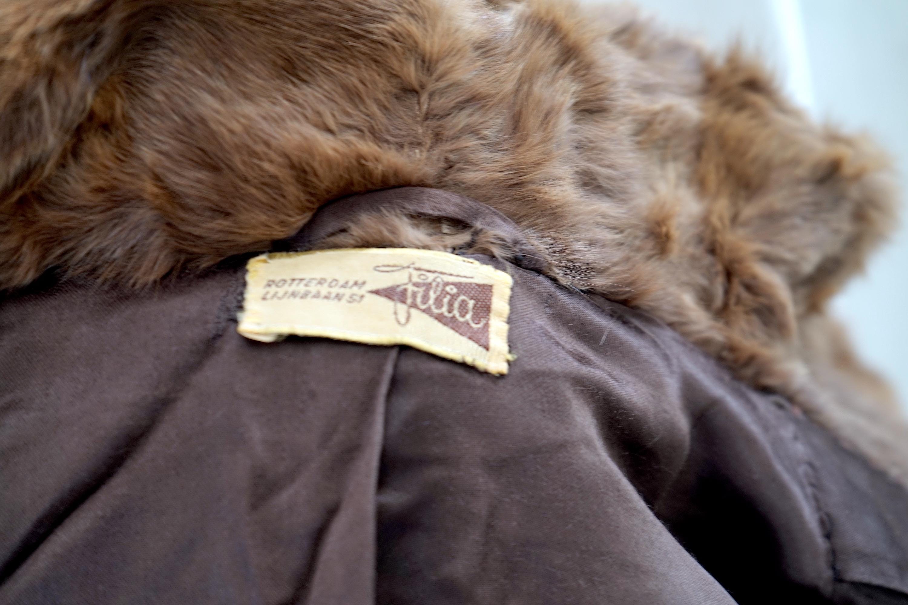 Women's Natural Fur Coat, 1940s 1950s Swing Brown Fur. Full Length