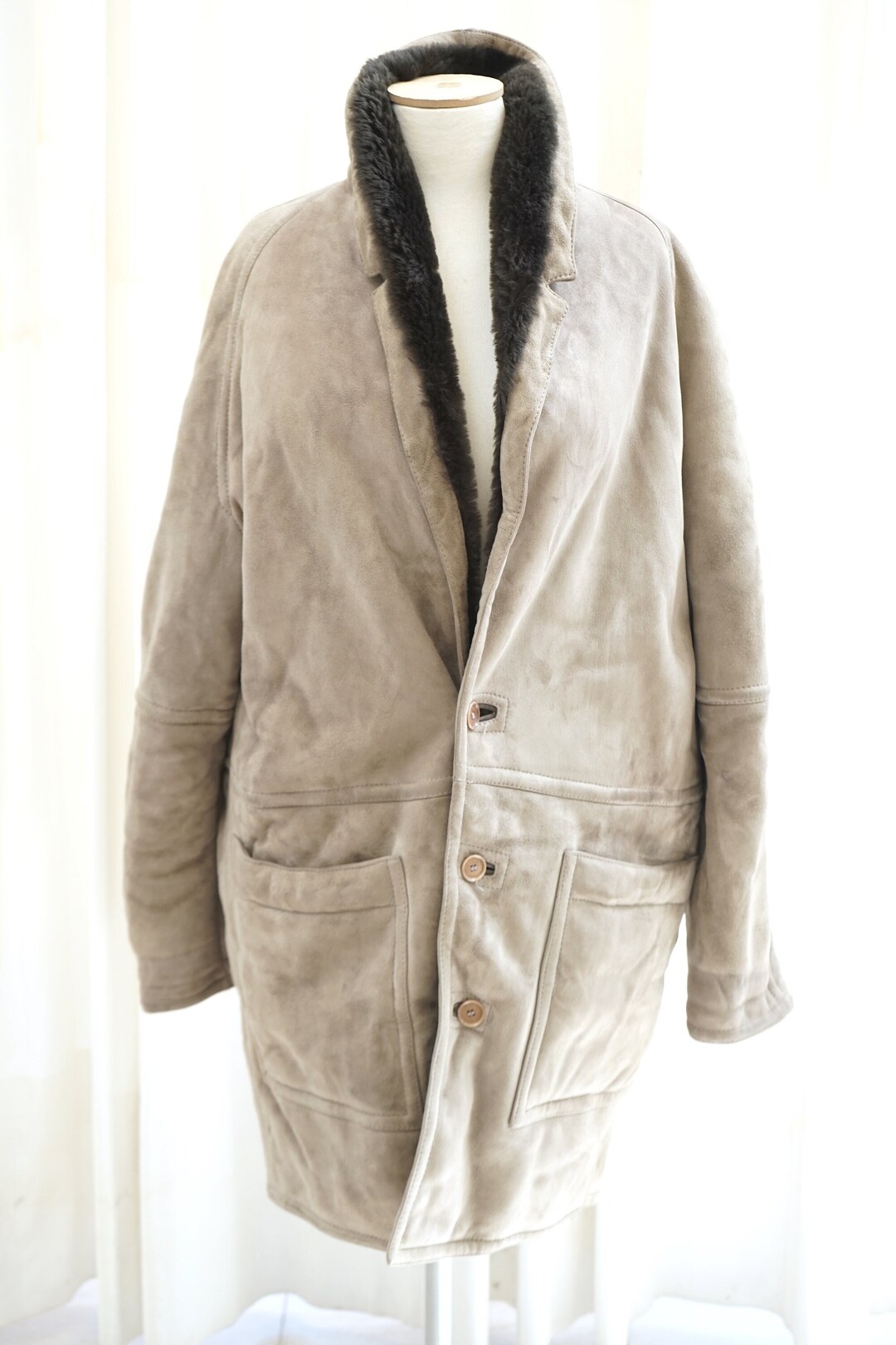 Vintage Shearling Coat Gray Sheepskin Jacket Oversized Etsy