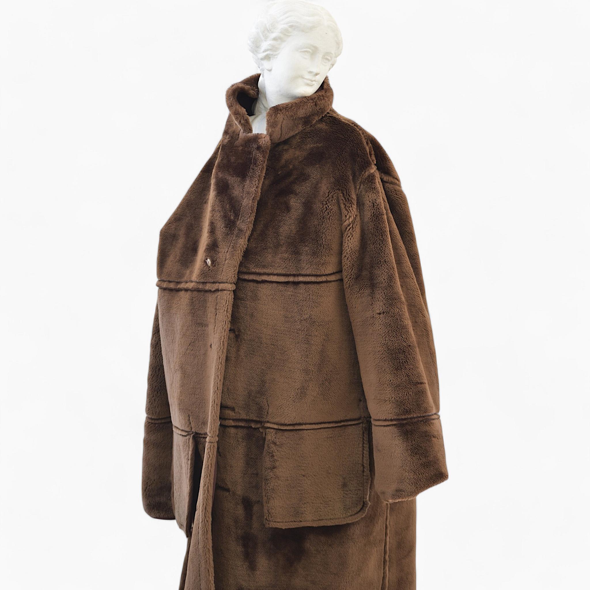 Interior Faux Fur Jacket, Brown Vegan Fur Coat, Fur Collar Jacket