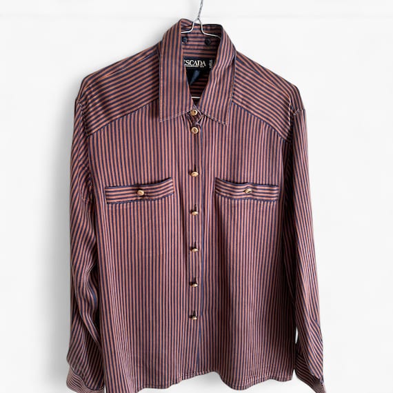 Escada Vintage Silk Shirt 90s | Striped 80s Pure Silk Top | Designer Luxury Blouse | Preppy Long Sleeve Top | Vintage Clothing, Gift for her