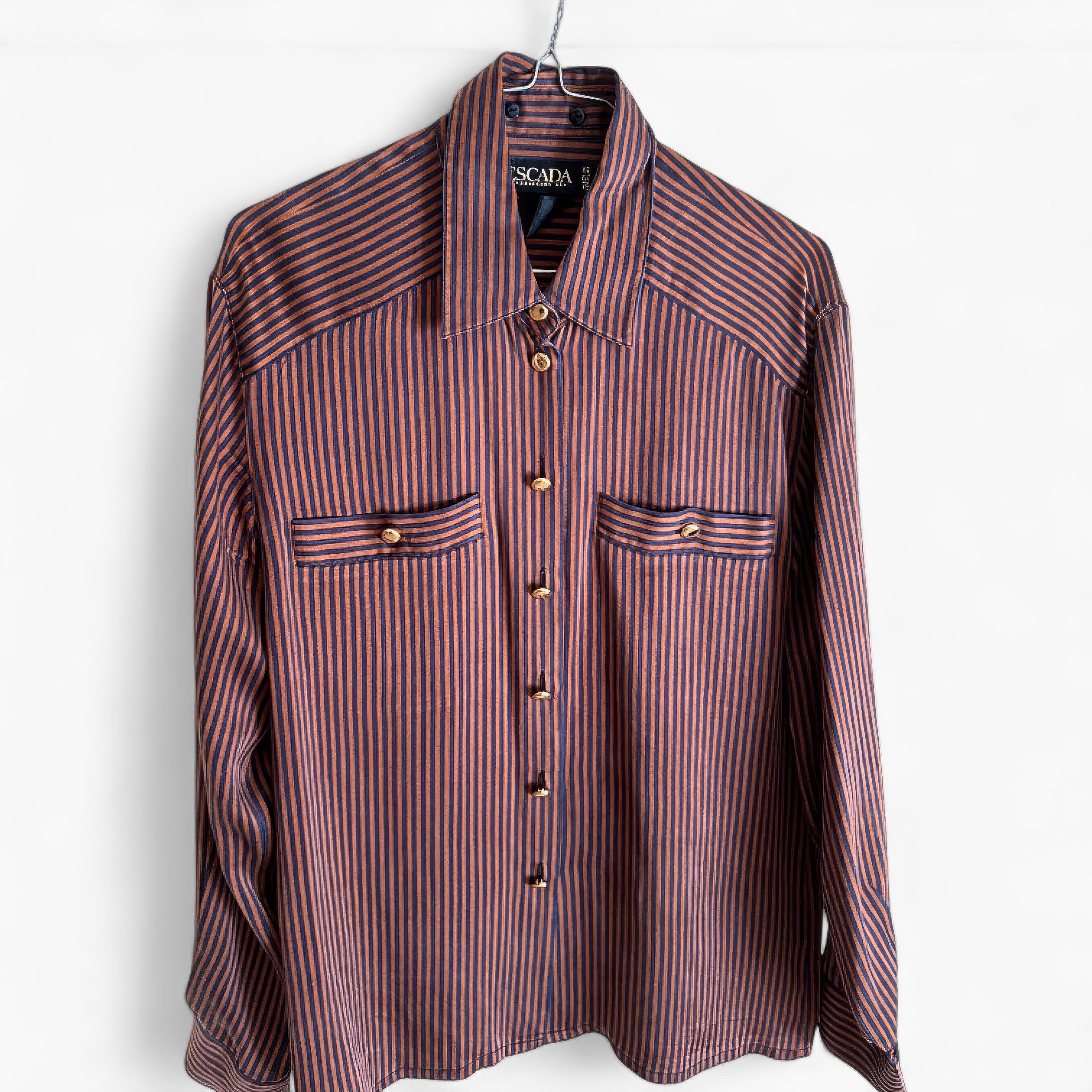 Escada Vintage Silk Shirt 90s | Striped 80s Pure Silk Top